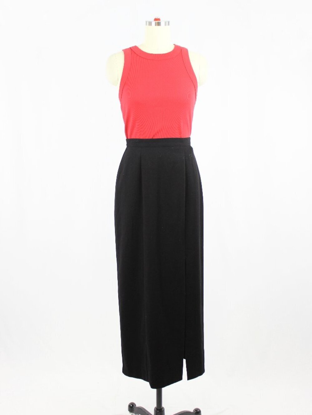 Vintage 00's BASE POINTE Black Polyester Viscose Crepe Maxi Pencil Skirt, Size 4